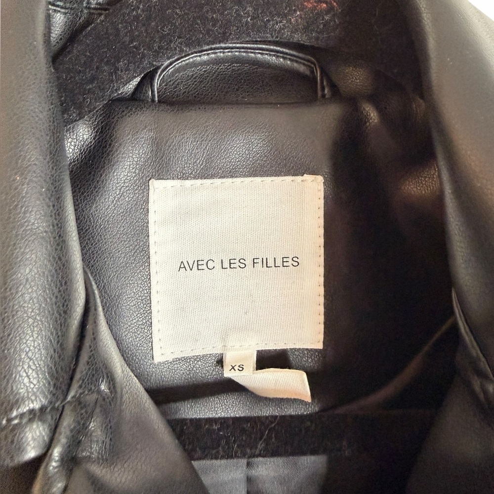 Anthropologie Avec Les Filles Black Relaxed Faux Leather Moto Jacket Women’s XS - Picture 6 of 10